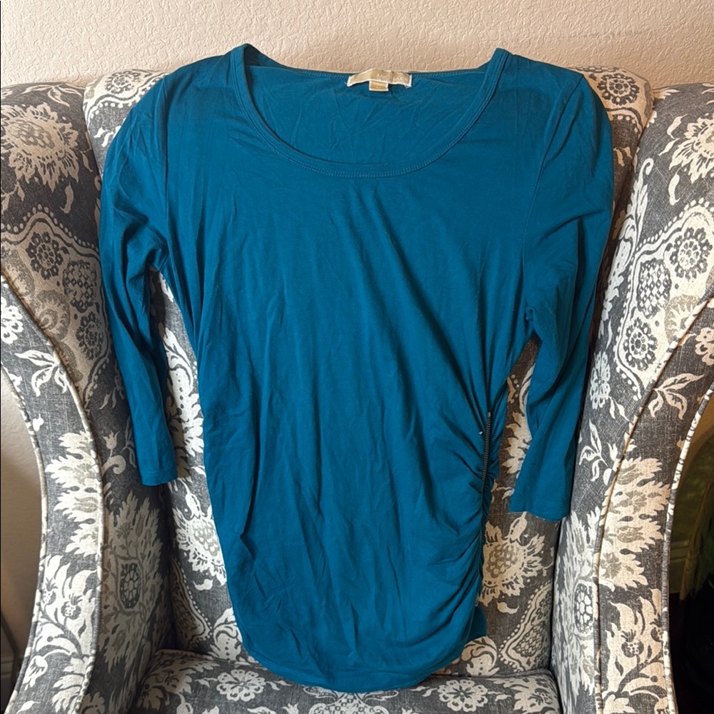Michael Kors Blue Ruched 3/4 Sleeve Top